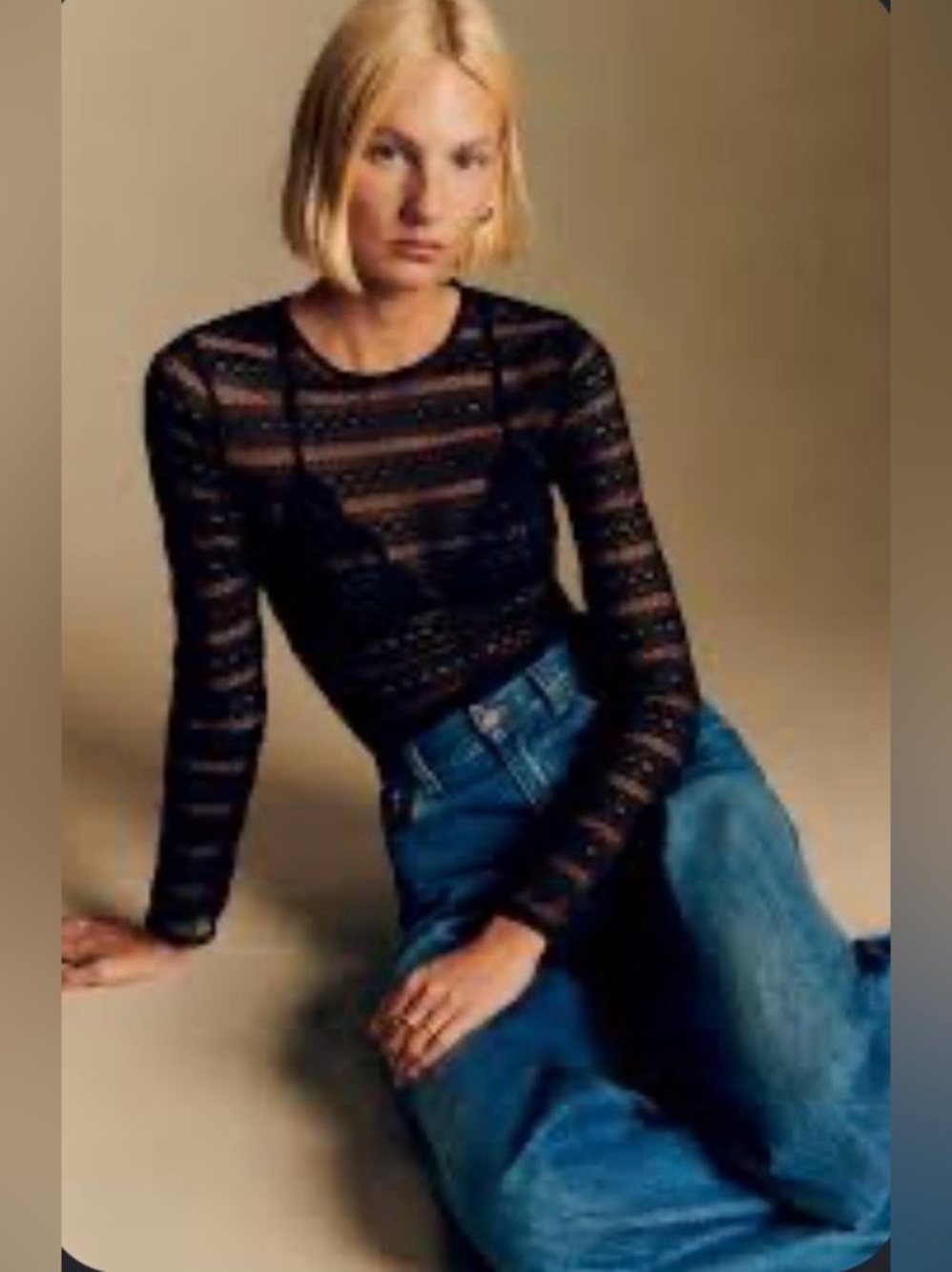 Sezane Elwood Black Sheer Lace Top FR36